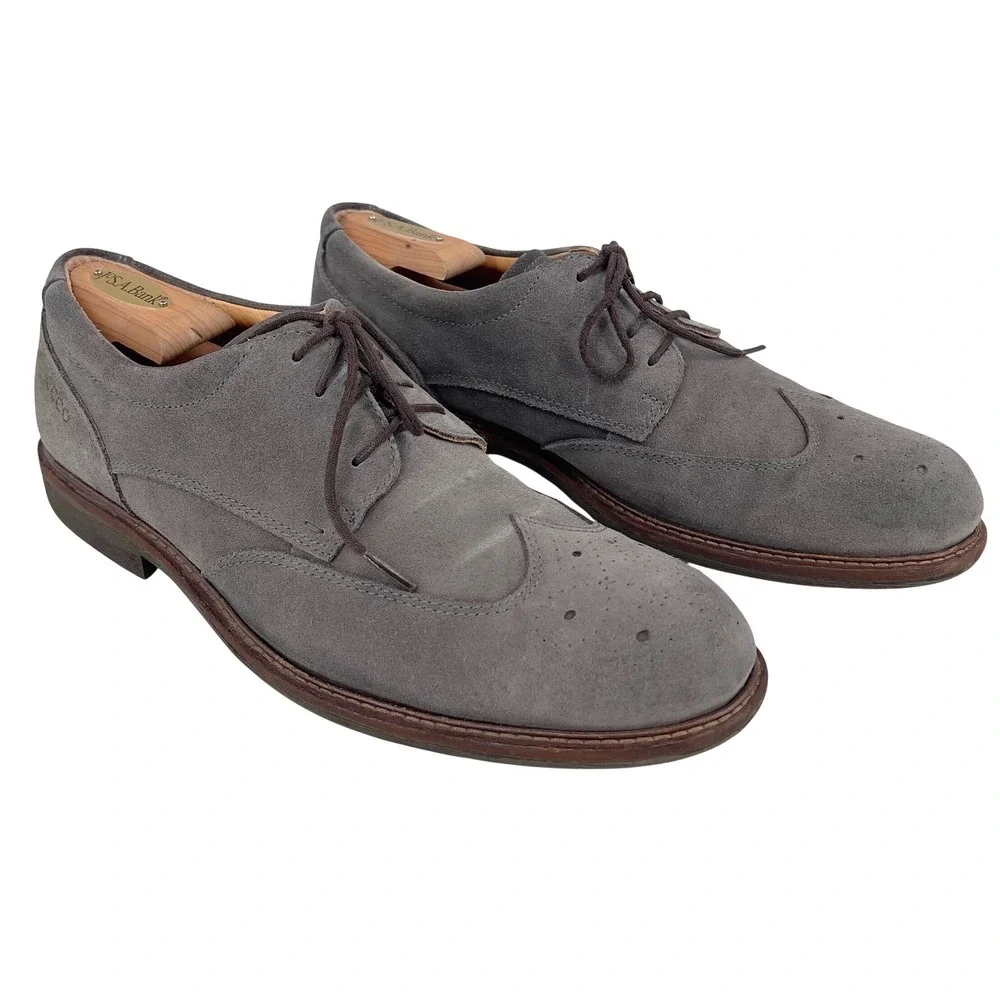 ECCO Men's Grey Suede Wingtip Brogue‎ Oxford Dress Shoes EU 45 US 11-11.5 Wide